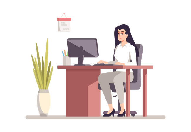 Female Employee Working On Computer  Illustration