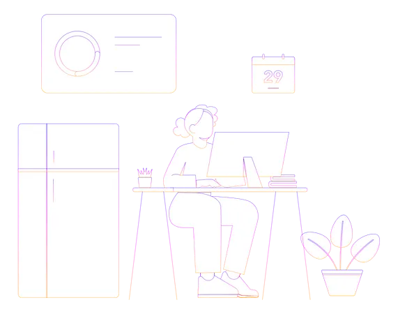 Female employee working on computer  Illustration