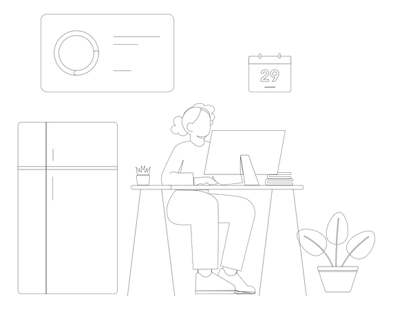 Female employee working on computer  イラスト