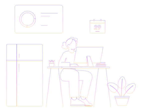 Female employee working on computer  イラスト