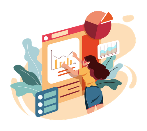 Female employee working on data analysis  Illustration