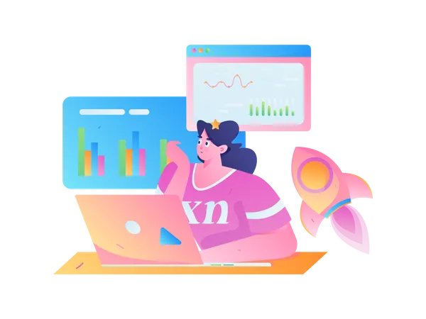 Female employee working on data analytics  Illustration