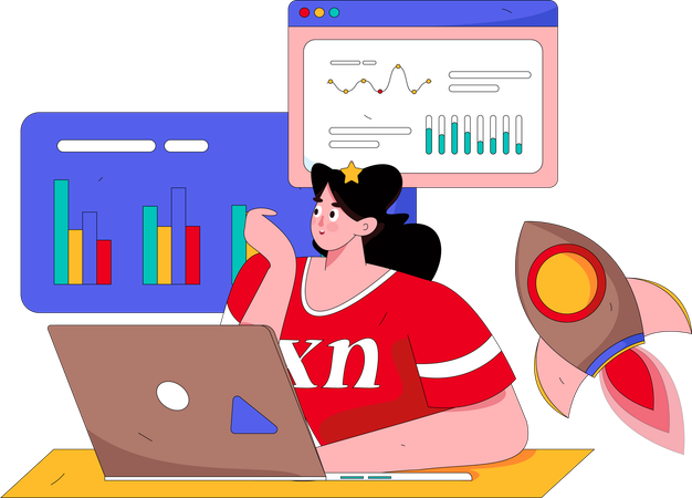 Female employee working on data analytics  Illustration