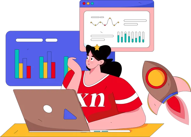 Female employee working on data analytics  Illustration