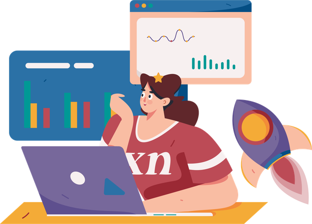 Female employee working on data analytics  Illustration