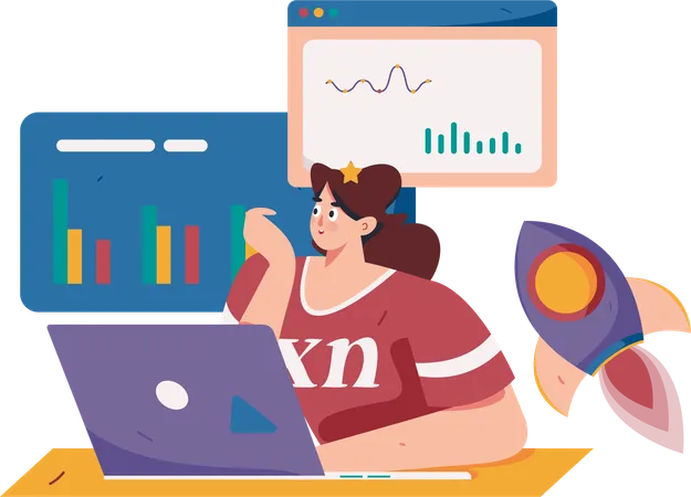 Female employee working on data analytics  Illustration