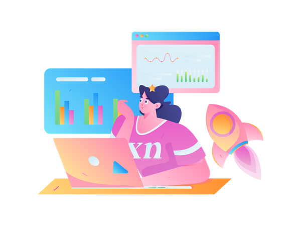 Female employee working on data analytics  Illustration