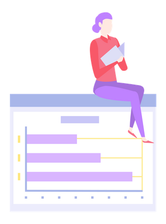 Female employee working on data analytics  Illustration