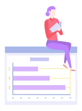 Female employee working on data analytics  Illustration