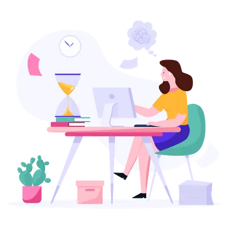 Female employee working on deadline project  Illustration