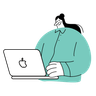 illustration female employee working on laptop