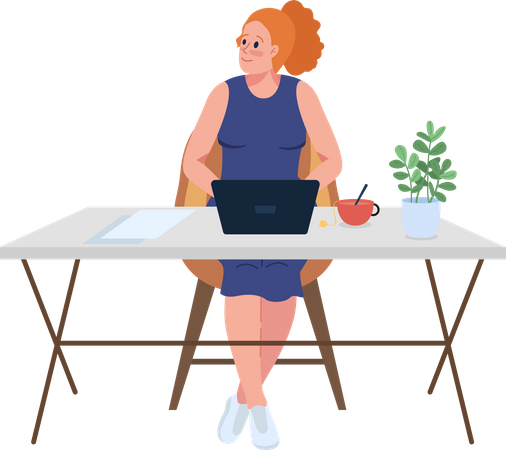 Female employee working on laptop Illustration