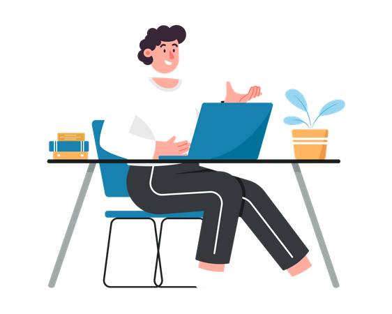 Female employee working on laptop  Illustration