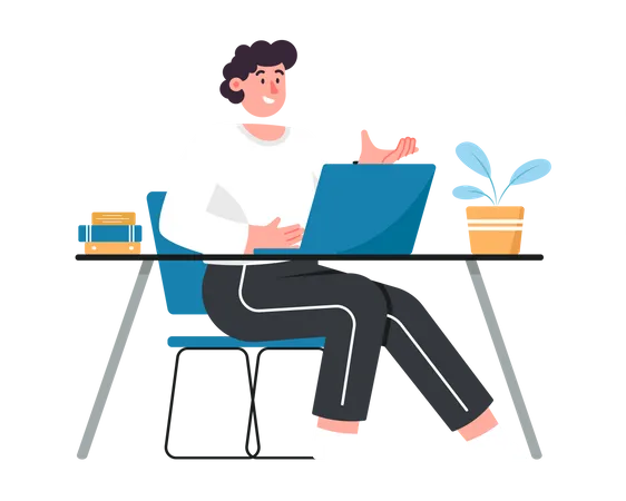 Female employee working on laptop  Illustration