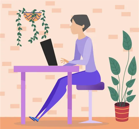 Female employee working on laptop  Illustration