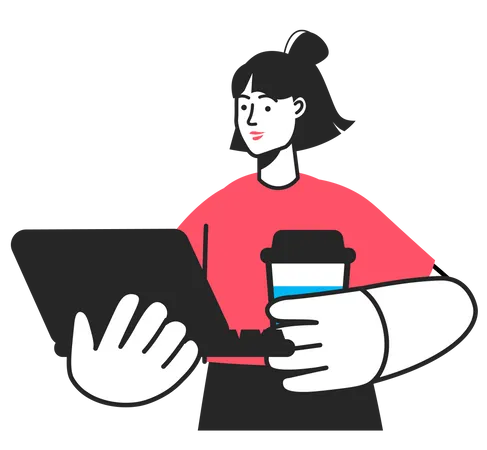 Female employee working on laptop  Illustration