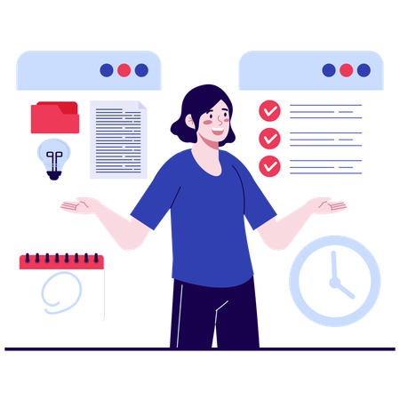 Female employee working on Organized Workflow  Illustration