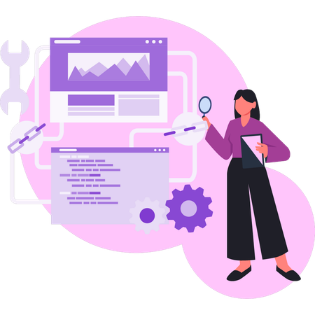 Female employee working on search engine optimization  Illustration