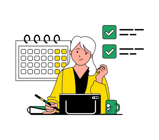 Female employee working on task  Illustration