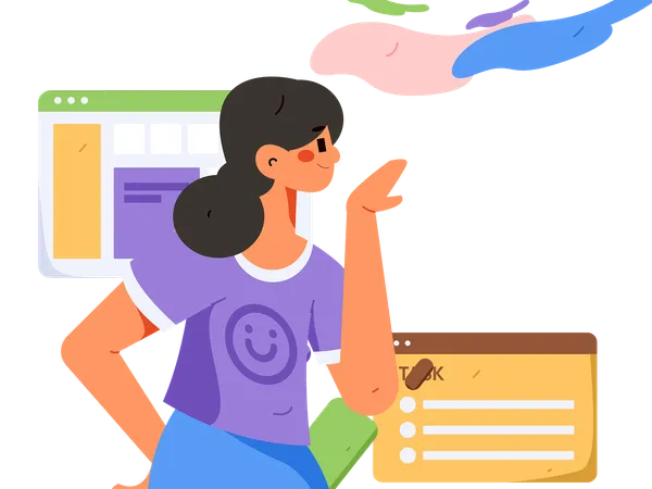 Female employee working on task  Illustration