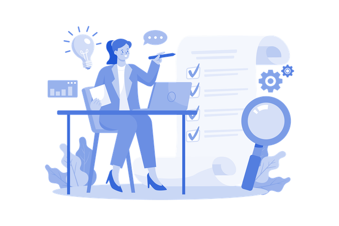 Female employee working on tasklist  Illustration