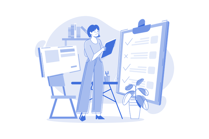 Female Employee Working On The Tasklist  Illustration