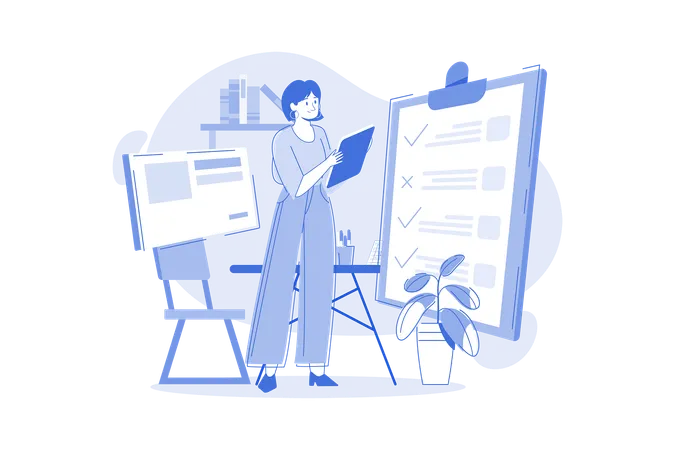 Female Employee Working On The Tasklist  Illustration