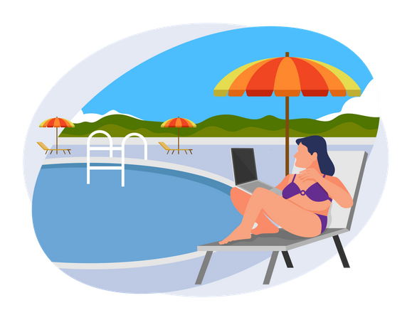 Female employee working on vacation  Illustration