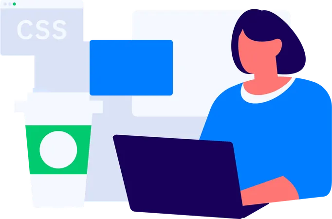 Female Employee working on web coding  Illustration