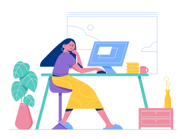 Female employee working on Web Design Illustration