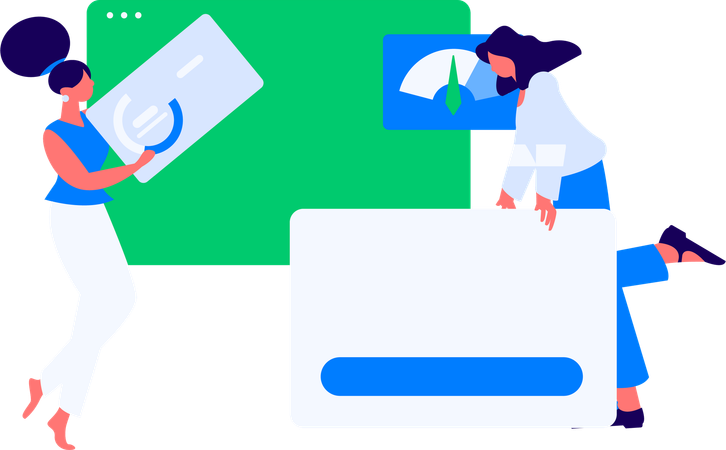 Female employee working on web development  Illustration