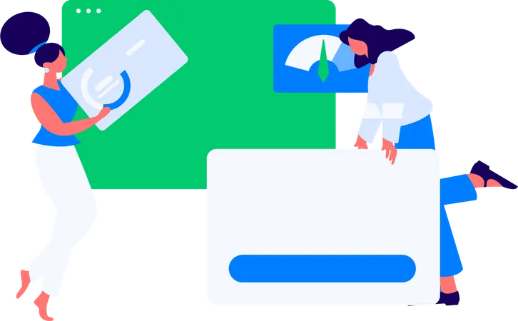 Female employee working on web development  Illustration