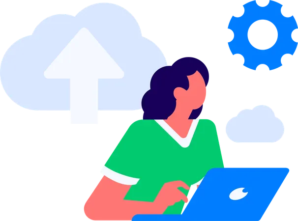 Female employee working on web development  Illustration