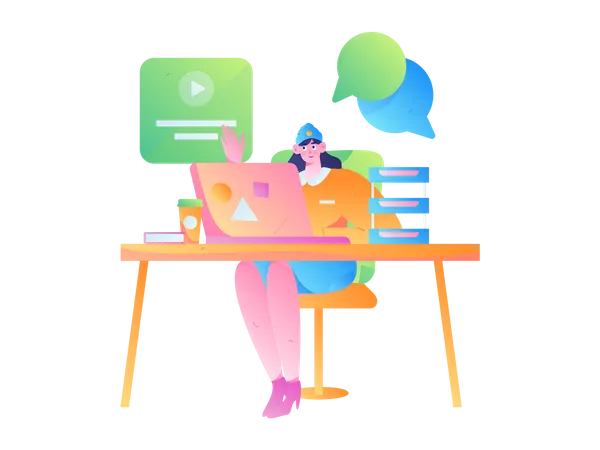 Female employee working online  Illustration