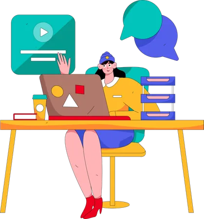 Female employee working online  Illustration