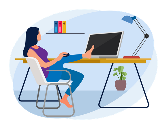 Female employee working remotely  Illustration