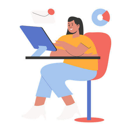 Female employee working remotely  Illustration