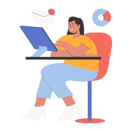 Female employee working remotely  Illustration