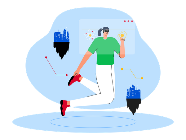 Female employee working using metaverse tech  Illustration