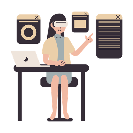 Female employee working using virtual reality  Illustration