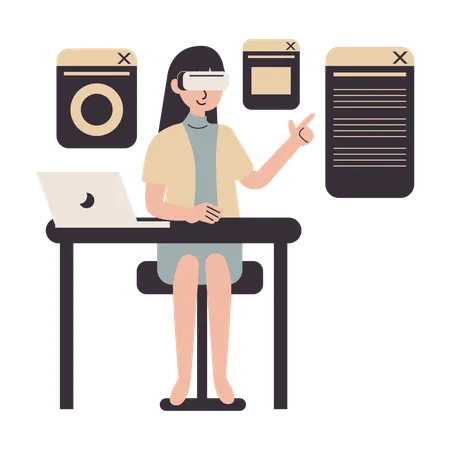 Female employee working using virtual reality  Illustration