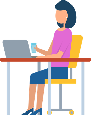 Female Employee Working with Laptop  Illustration