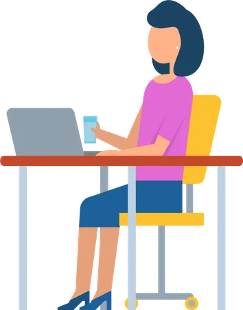 Female Employee Working with Laptop  Illustration