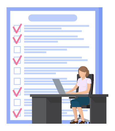 Female employee works with checklist Illustration