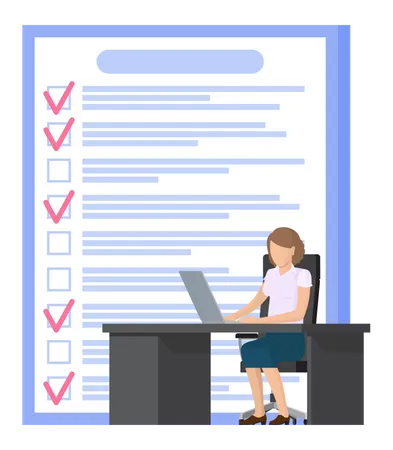 Female employee works with checklist  Illustration