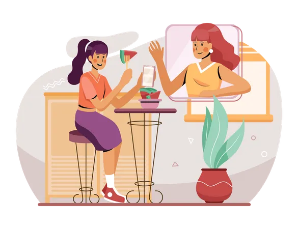 Female employees chatting on video call  Illustration