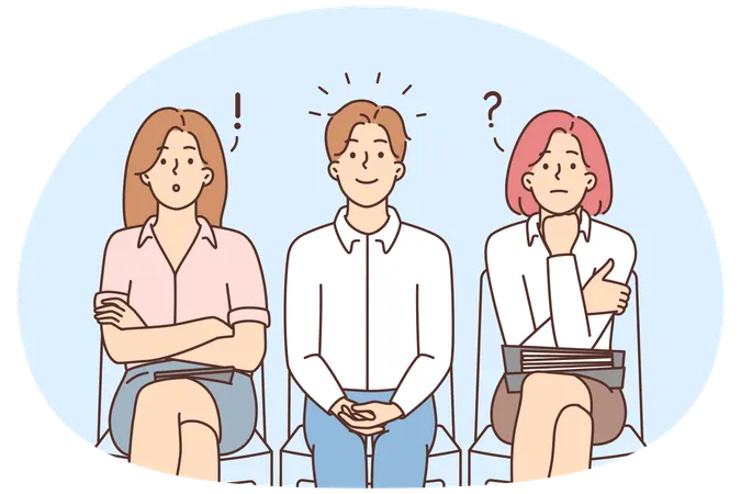 Female employees confused with successful male applicant  Illustration