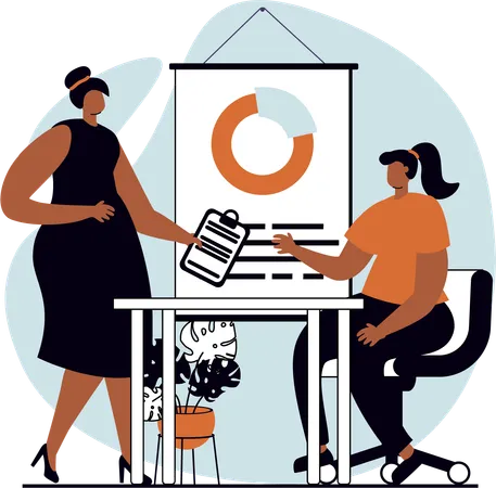 Female employees discuss about business report  Illustration