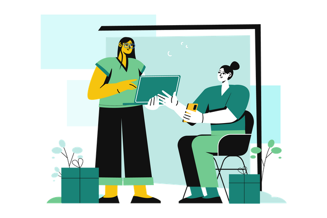 Female employees discussing at work  Illustration