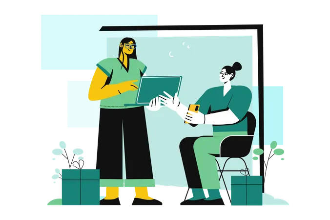 Female employees discussing at work  Illustration